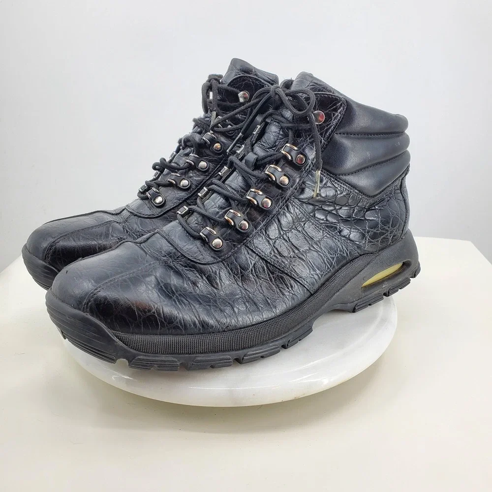 Jordan by Cole Haan Icy Boots Black Croc‎ Embossed Leather Mens 12 Rare Vintage